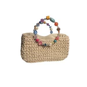 Capelli StrawWorld Hand Bag Beaded Handle Purse Boho Lightweight Woven Lagenlook